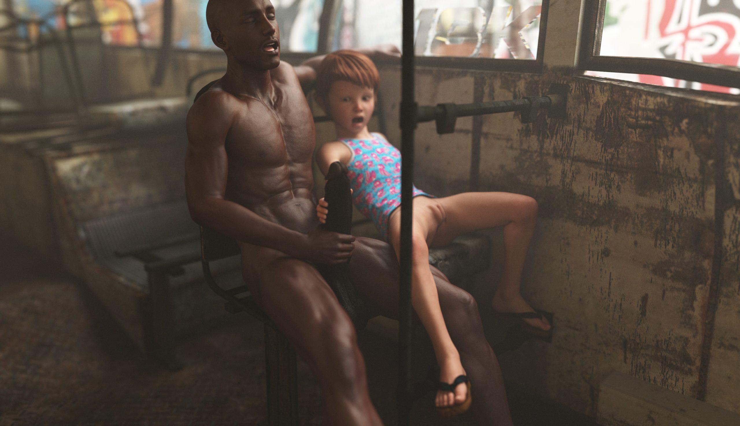 Loli Girl Jerks Off Black Guy's Giant Cock 3d