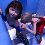 Lesbian classmates lick each other's pussies in the toilet 3d